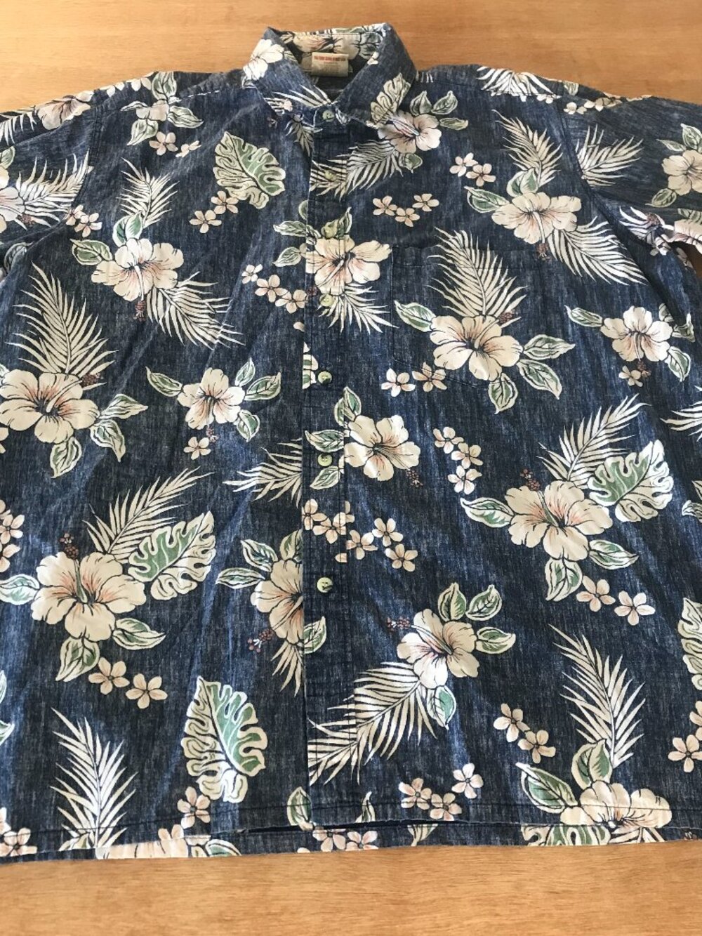 Go Barefoot Hawaiian Shirt Men 2XL Blue Floral Button Up Pocket Short Sleeve